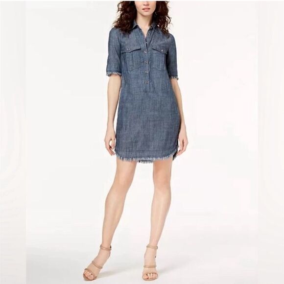 Trina Turk Rosetta Frayed Chambray Shirtdress Size 8 - Picture 2 of 8